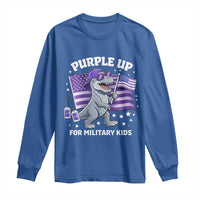 Dinosaur Military Kids Long Sleeve Shirt Purple Up For Military Child Month Patriotic USA Flag