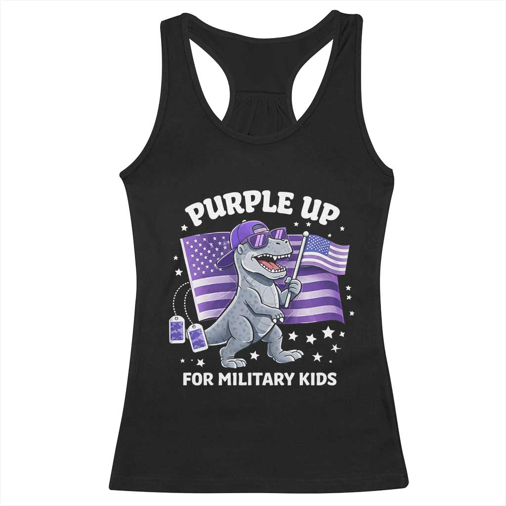 Dinosaur Military Kids Racerback Tank Top Purple Up For Military Child Month Patriotic USA Flag