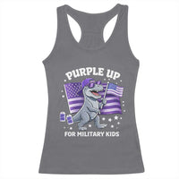 Dinosaur Military Kids Racerback Tank Top Purple Up For Military Child Month Patriotic USA Flag