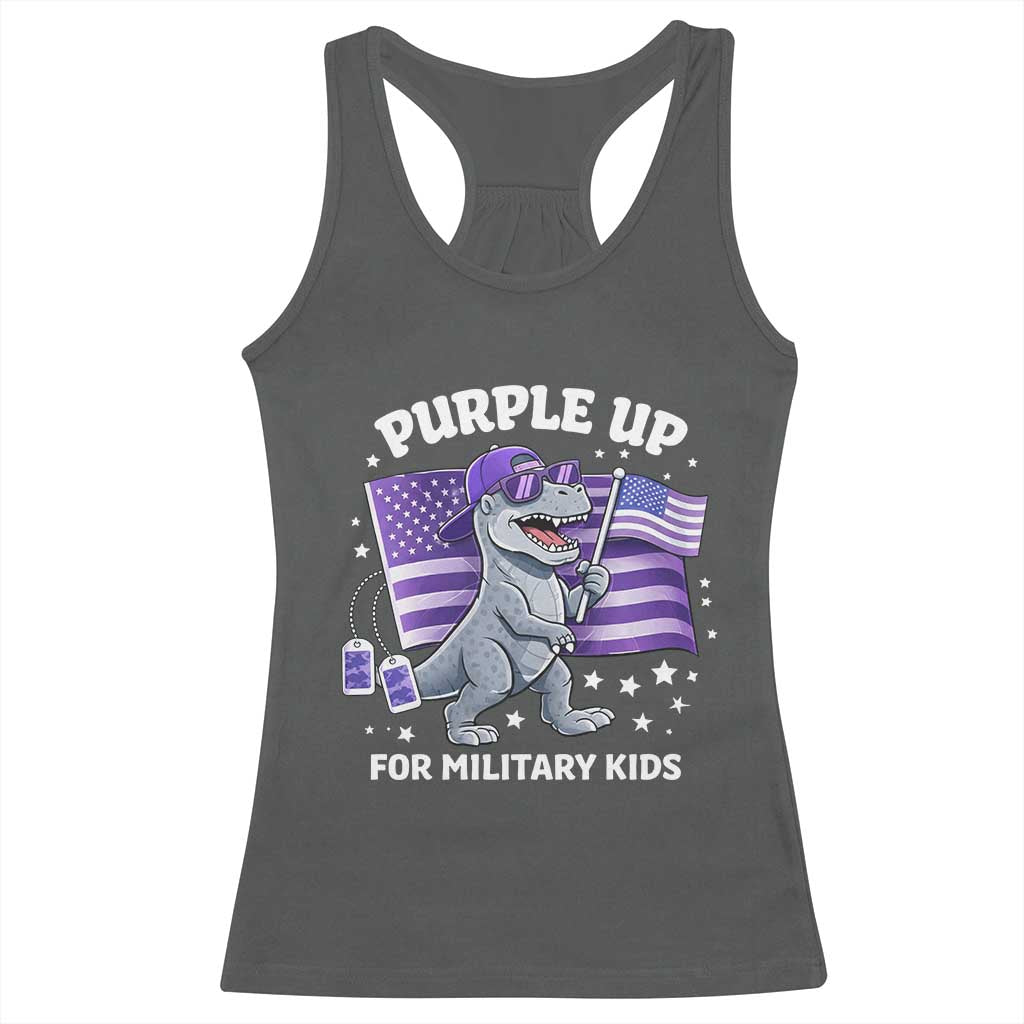 Dinosaur Military Kids Racerback Tank Top Purple Up For Military Child Month Patriotic USA Flag
