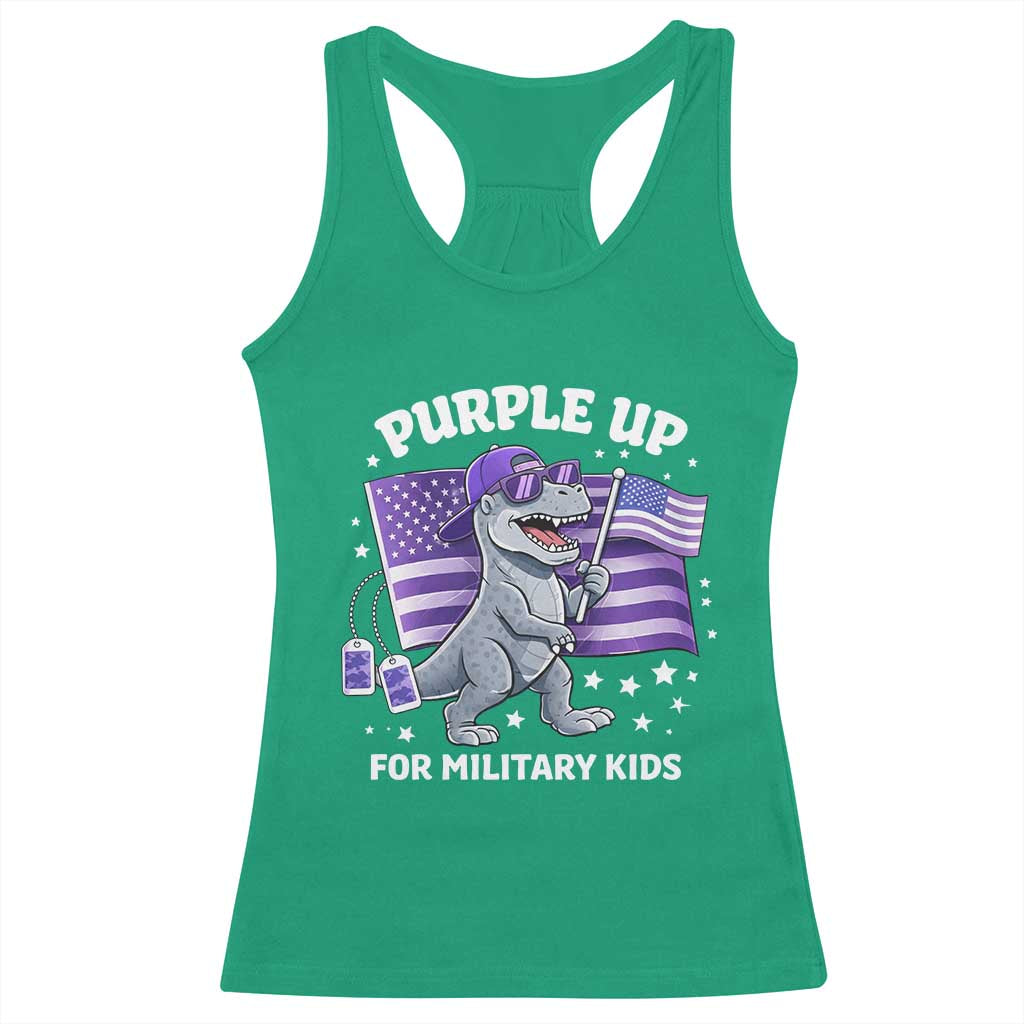 Dinosaur Military Kids Racerback Tank Top Purple Up For Military Child Month Patriotic USA Flag