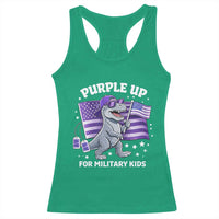 Dinosaur Military Kids Racerback Tank Top Purple Up For Military Child Month Patriotic USA Flag