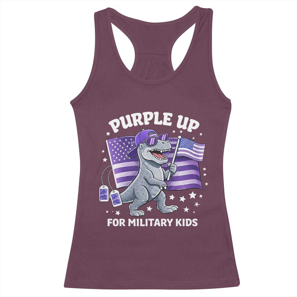 Dinosaur Military Kids Racerback Tank Top Purple Up For Military Child Month Patriotic USA Flag