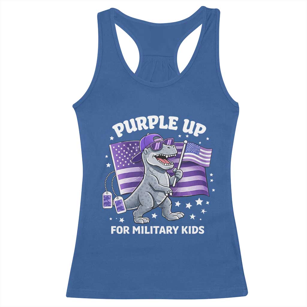 Dinosaur Military Kids Racerback Tank Top Purple Up For Military Child Month Patriotic USA Flag