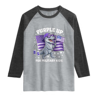 Dinosaur Military Kids Raglan Shirt Purple Up For Military Child Month Patriotic USA Flag
