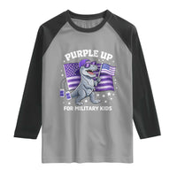Dinosaur Military Kids Raglan Shirt Purple Up For Military Child Month Patriotic USA Flag