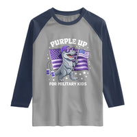 Dinosaur Military Kids Raglan Shirt Purple Up For Military Child Month Patriotic USA Flag