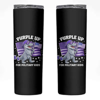 Dinosaur Military Kids Skinny Tumbler Purple Up For Military Child Month Patriotic USA Flag