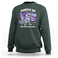 Dinosaur Military Kids Sweatshirt Purple Up For Military Child Month Patriotic USA Flag