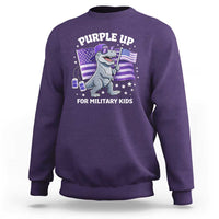 Dinosaur Military Kids Sweatshirt Purple Up For Military Child Month Patriotic USA Flag