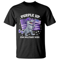 Dinosaur Military Kids T Shirt Purple Up For Military Child Month Patriotic USA Flag