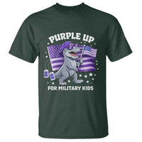 Dinosaur Military Kids T Shirt Purple Up For Military Child Month Patriotic USA Flag