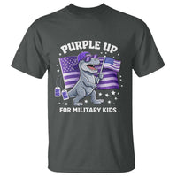 Dinosaur Military Kids T Shirt Purple Up For Military Child Month Patriotic USA Flag