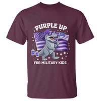 Dinosaur Military Kids T Shirt Purple Up For Military Child Month Patriotic USA Flag