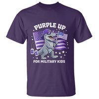 Dinosaur Military Kids T Shirt Purple Up For Military Child Month Patriotic USA Flag