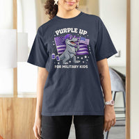 Dinosaur Military Kids T Shirt For Women Purple Up For Military Child Month Patriotic USA Flag