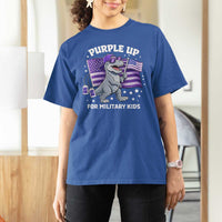 Dinosaur Military Kids T Shirt For Women Purple Up For Military Child Month Patriotic USA Flag