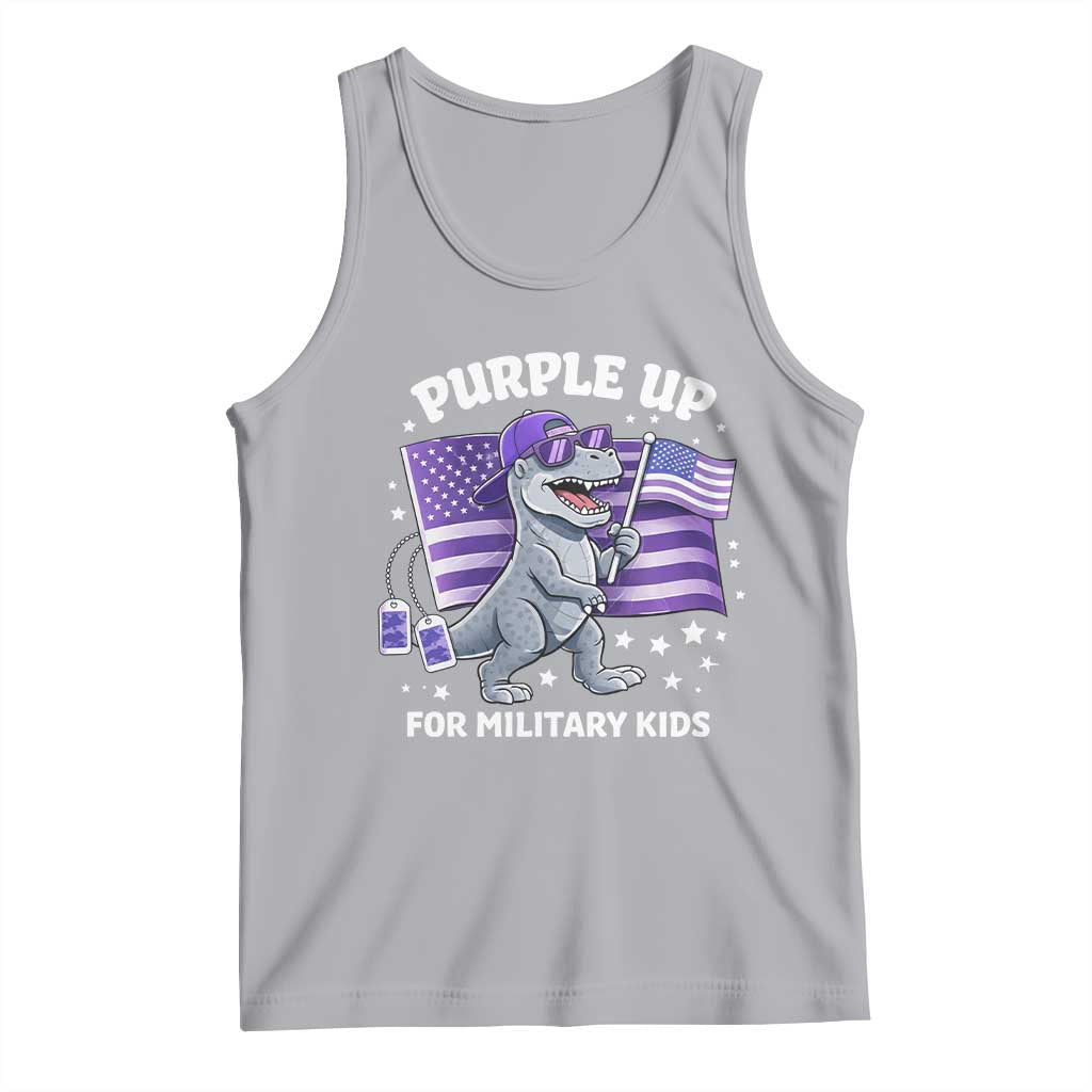 Dinosaur Military Kids Tank Top Purple Up For Military Child Month Patriotic USA Flag