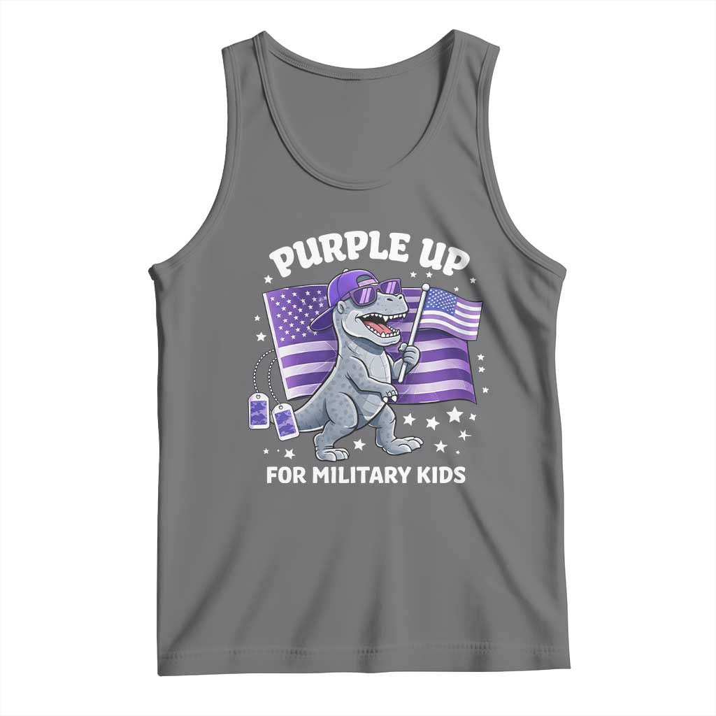 Dinosaur Military Kids Tank Top Purple Up For Military Child Month Patriotic USA Flag