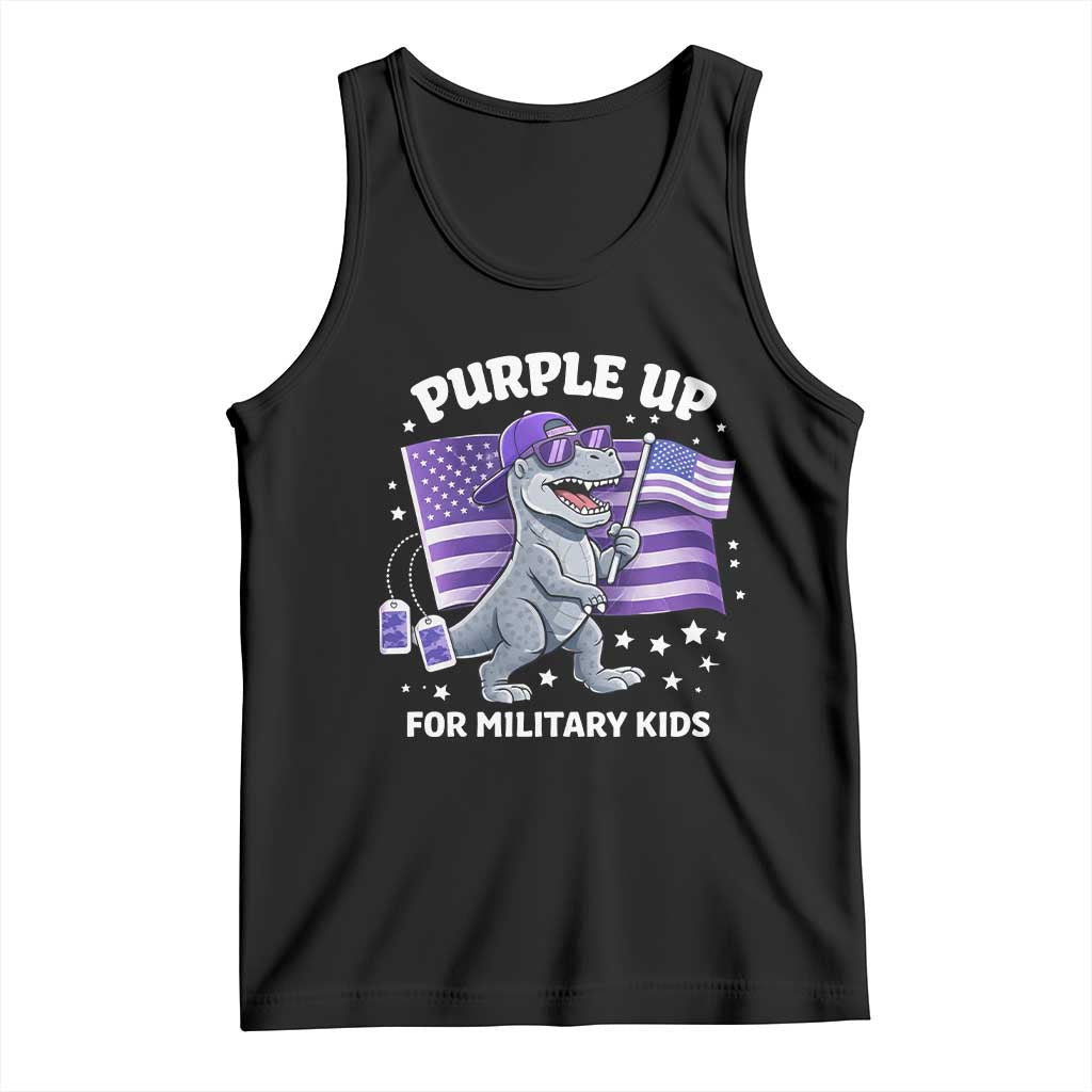Dinosaur Military Kids Tank Top Purple Up For Military Child Month Patriotic USA Flag