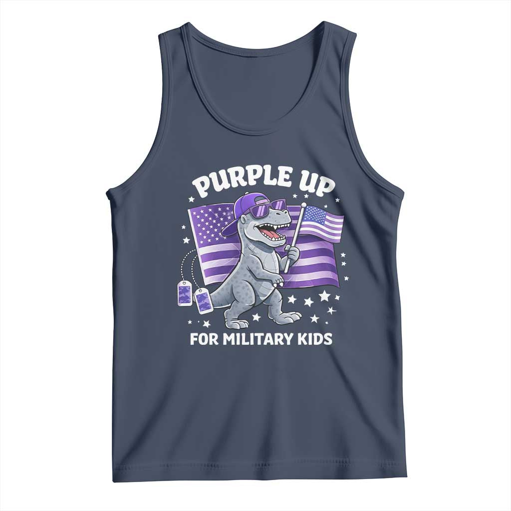 Dinosaur Military Kids Tank Top Purple Up For Military Child Month Patriotic USA Flag