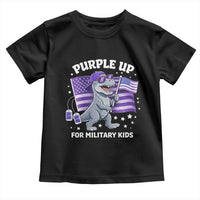Dinosaur Military Kids Toddler T Shirt Purple Up For Military Child Month Patriotic USA Flag