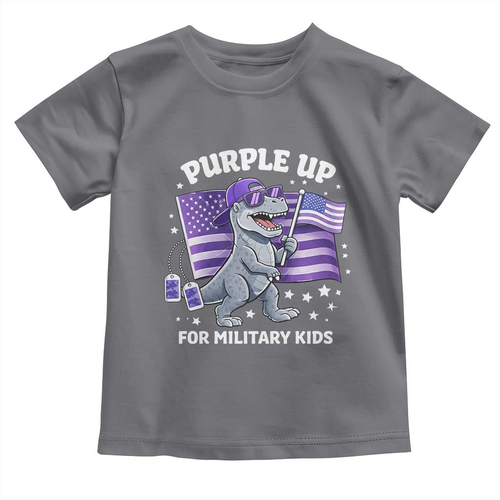 Dinosaur Military Kids Toddler T Shirt Purple Up For Military Child Month Patriotic USA Flag