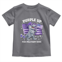 Dinosaur Military Kids Toddler T Shirt Purple Up For Military Child Month Patriotic USA Flag