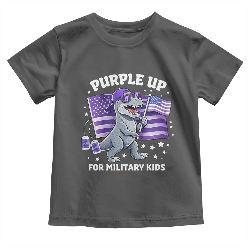 Dinosaur Military Kids Toddler T Shirt Purple Up For Military Child Month Patriotic USA Flag