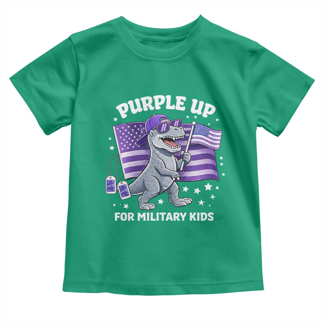 Dinosaur Military Kids Toddler T Shirt Purple Up For Military Child Month Patriotic USA Flag