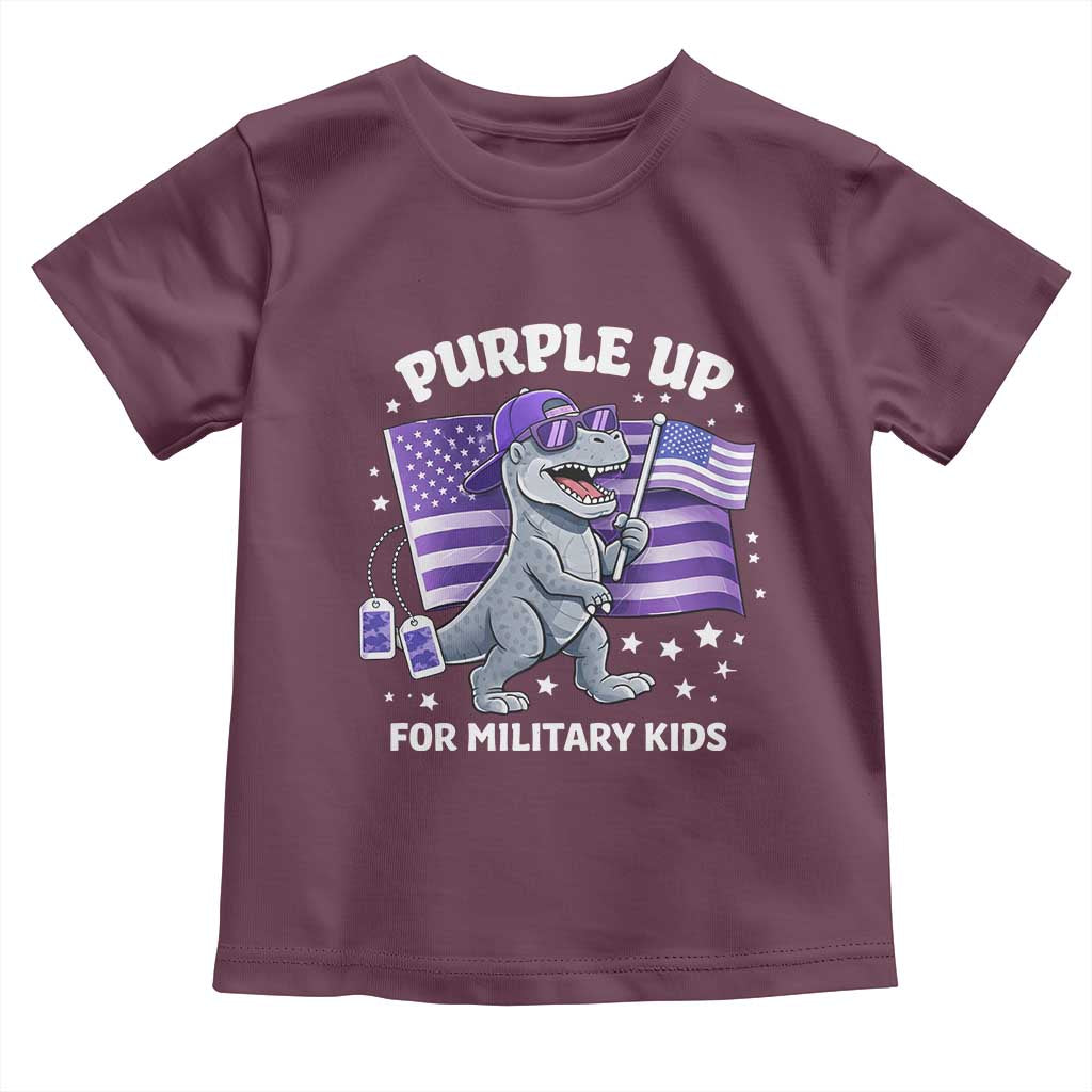 Dinosaur Military Kids Toddler T Shirt Purple Up For Military Child Month Patriotic USA Flag