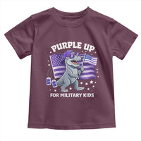 Dinosaur Military Kids Toddler T Shirt Purple Up For Military Child Month Patriotic USA Flag