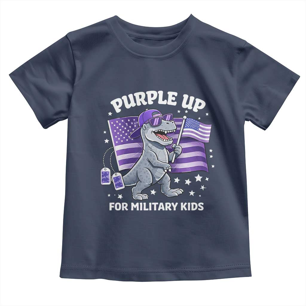 Dinosaur Military Kids Toddler T Shirt Purple Up For Military Child Month Patriotic USA Flag
