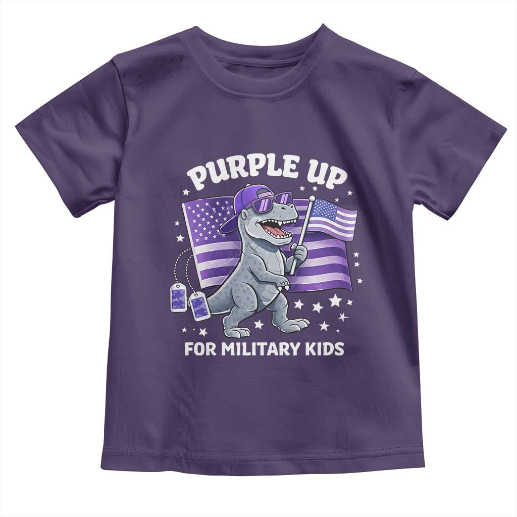 Dinosaur Military Kids Toddler T Shirt Purple Up For Military Child Month Patriotic USA Flag
