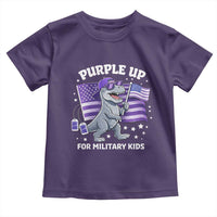 Dinosaur Military Kids Toddler T Shirt Purple Up For Military Child Month Patriotic USA Flag