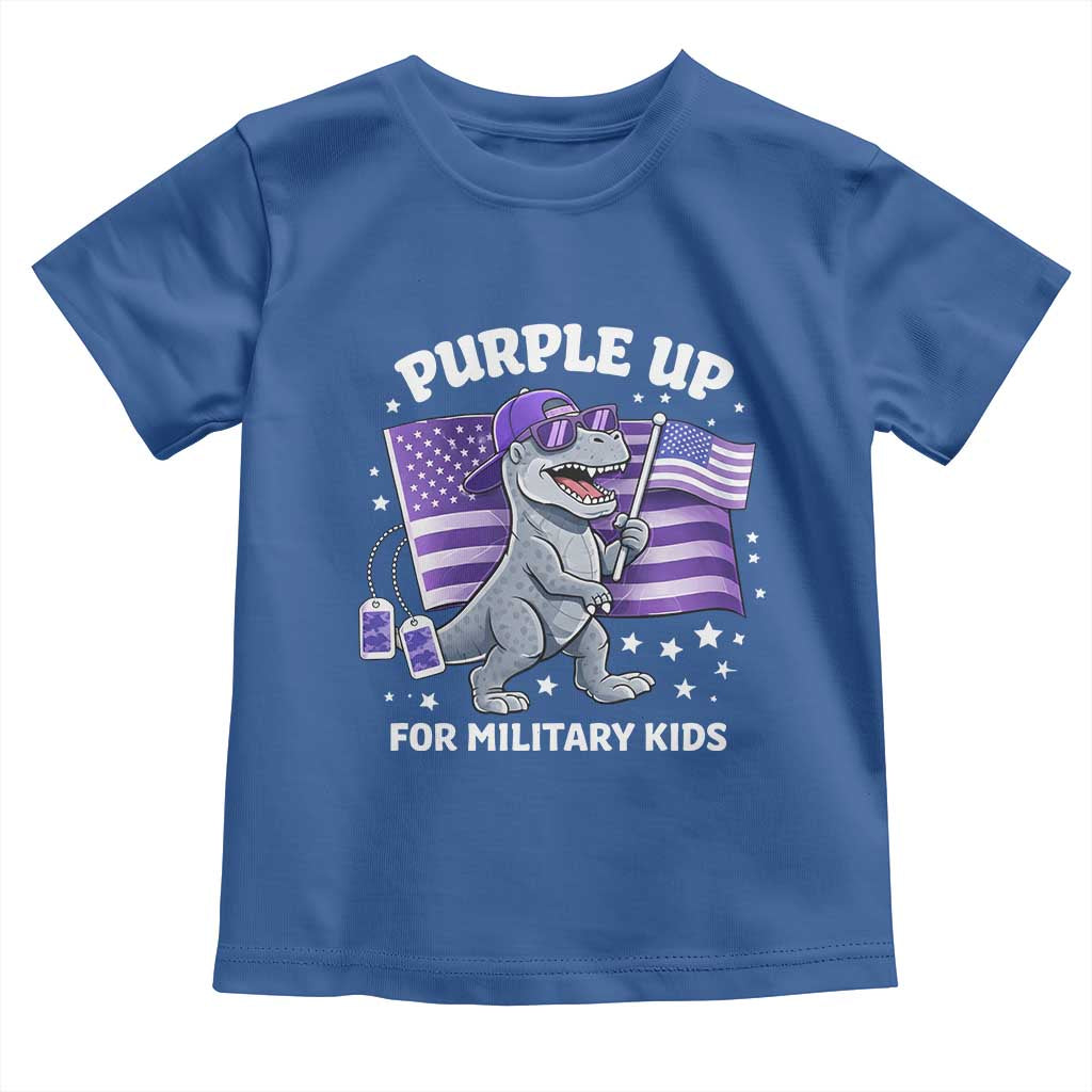 Dinosaur Military Kids Toddler T Shirt Purple Up For Military Child Month Patriotic USA Flag