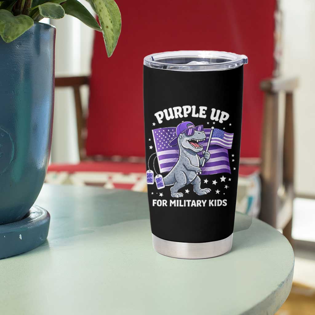 Dinosaur Military Kids Tumbler Cup Purple Up For Military Child Month Patriotic USA Flag