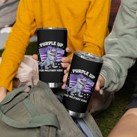 Dinosaur Military Kids Tumbler Cup Purple Up For Military Child Month Patriotic USA Flag