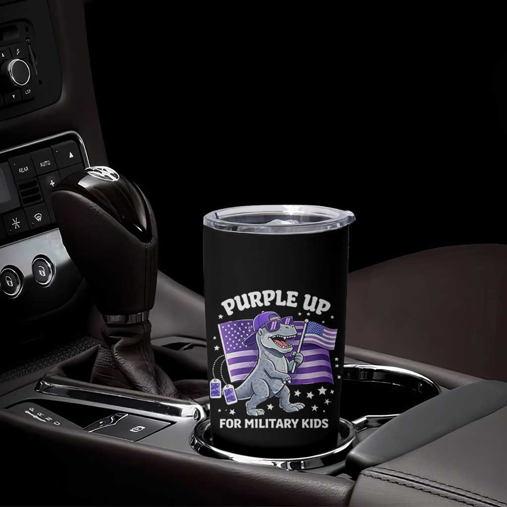 Dinosaur Military Kids Tumbler Cup Purple Up For Military Child Month Patriotic USA Flag