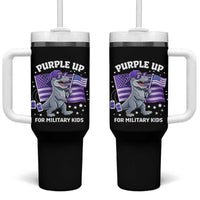 Dinosaur Military Kids Tumbler With Handle Purple Up For Military Child Month Patriotic USA Flag