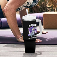 Dinosaur Military Kids Tumbler With Handle Purple Up For Military Child Month Patriotic USA Flag