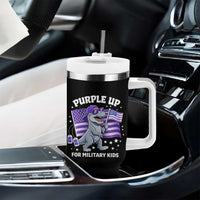 Dinosaur Military Kids Tumbler With Handle Purple Up For Military Child Month Patriotic USA Flag