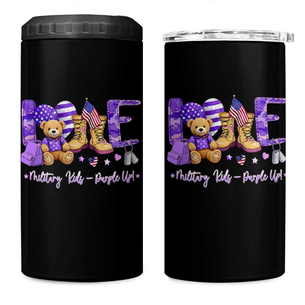 Purple Up Military Kids 4 in 1 Can Cooler Tumbler Month Of Military Child Army