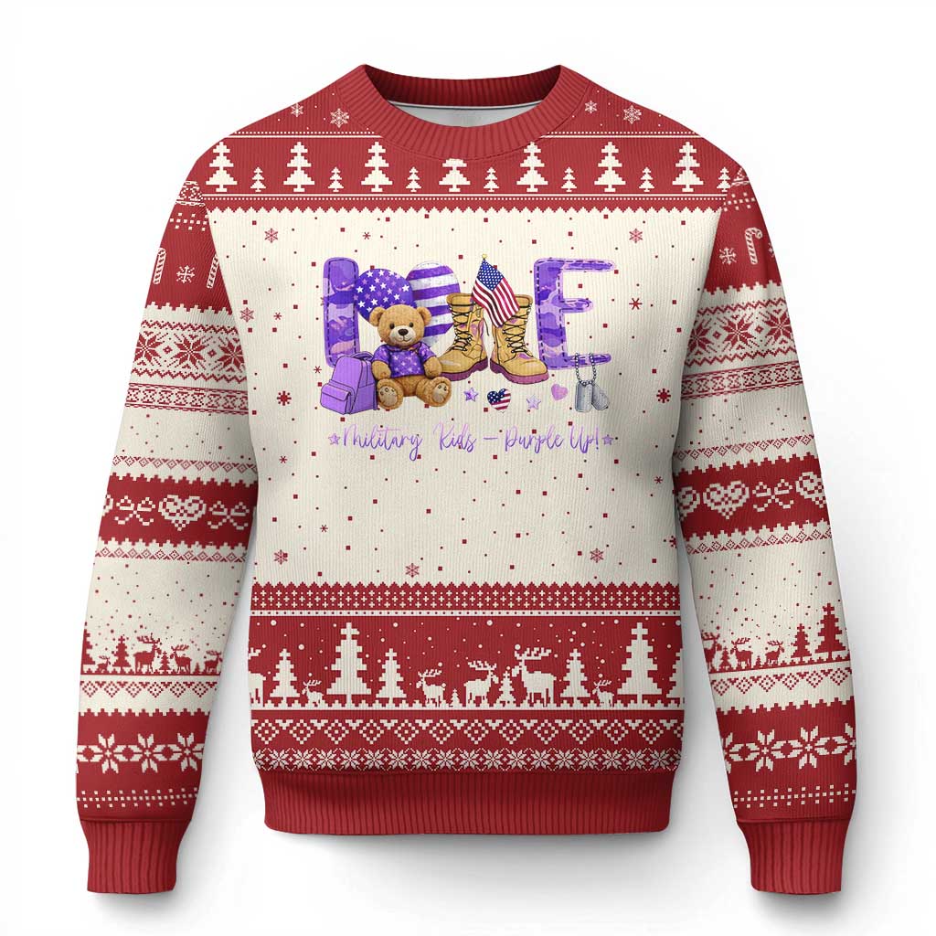 Purple Up Military Kids Ugly Christmas Sweater Month Of Military Child Army
