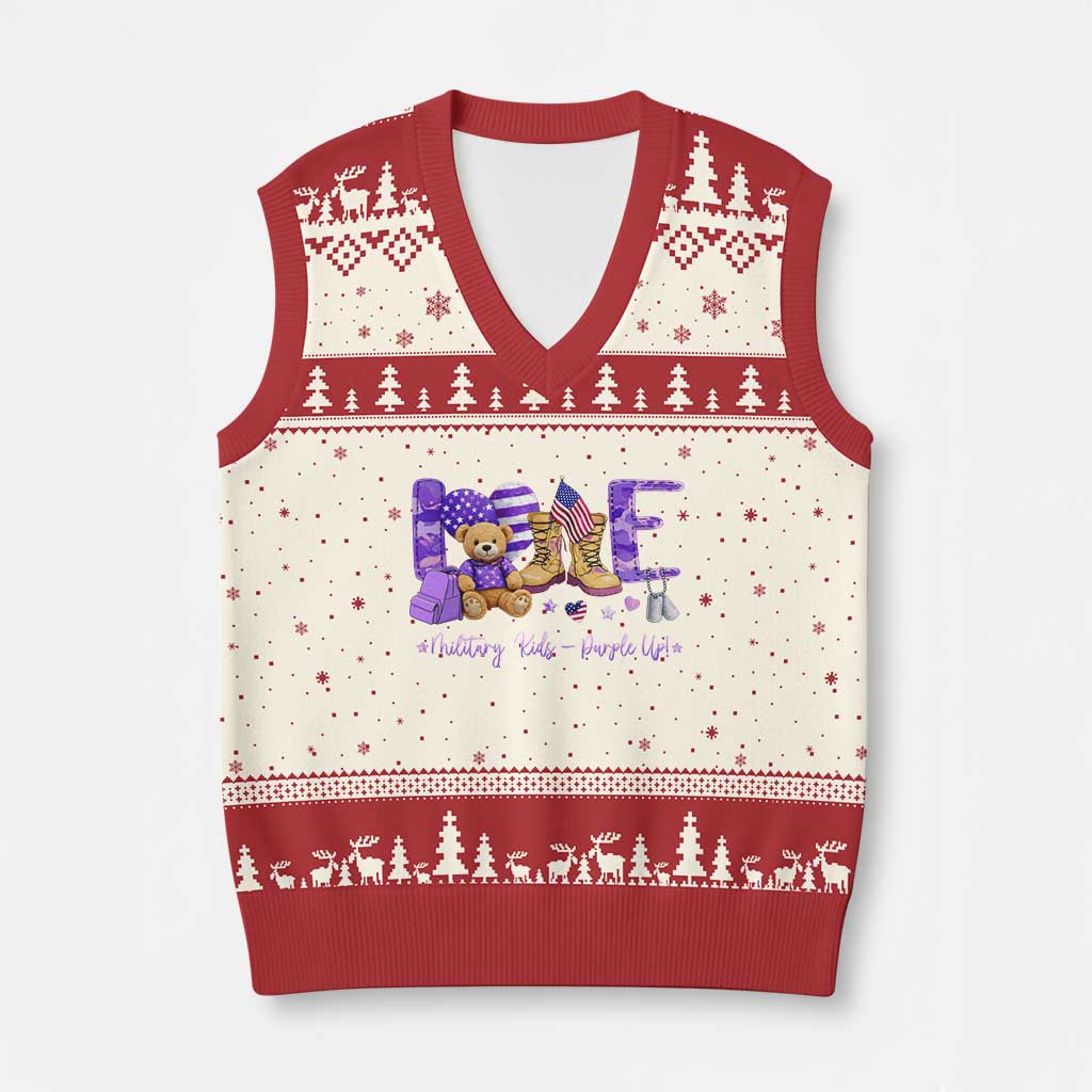 Purple Up Military Kids V-Neck Knit Sweater Vest Month Of Military Child Army