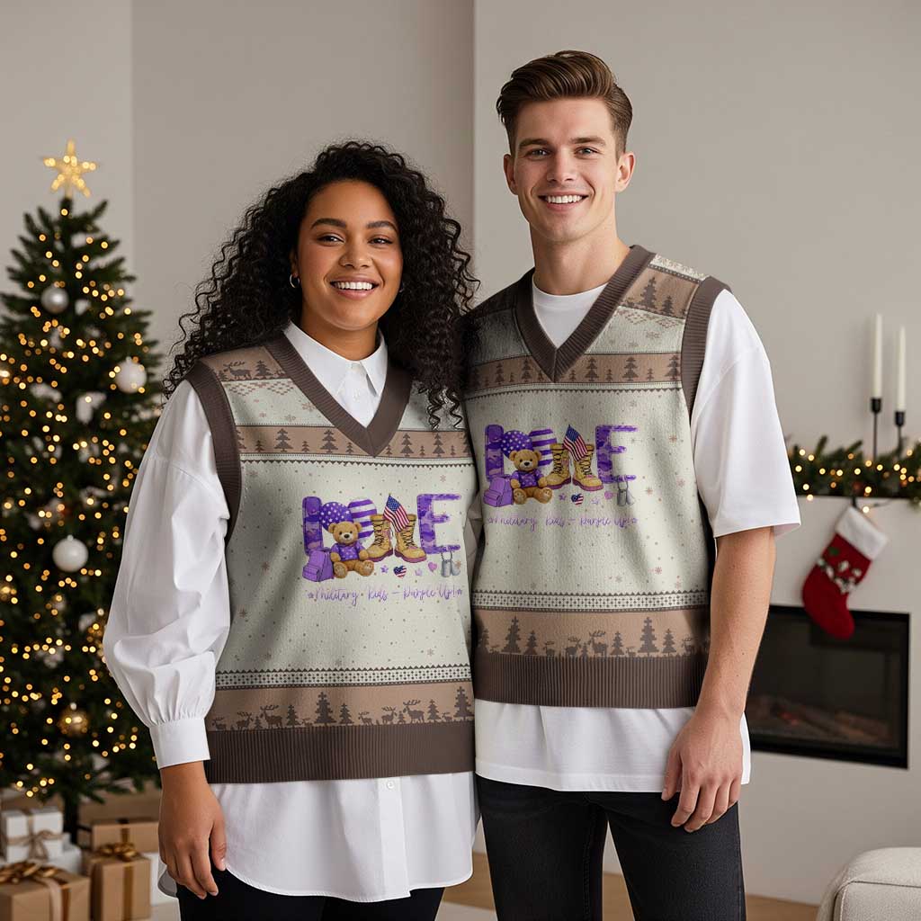Purple Up Military Kids V-Neck Knit Sweater Vest Month Of Military Child Army