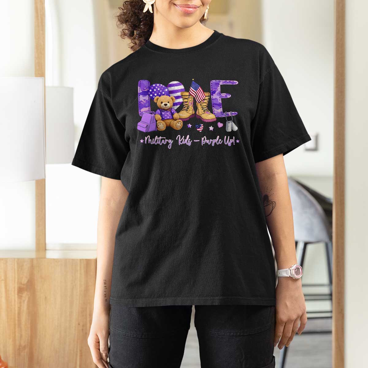 Purple Up Military Kids T Shirt For Women Month Of Military Child Army