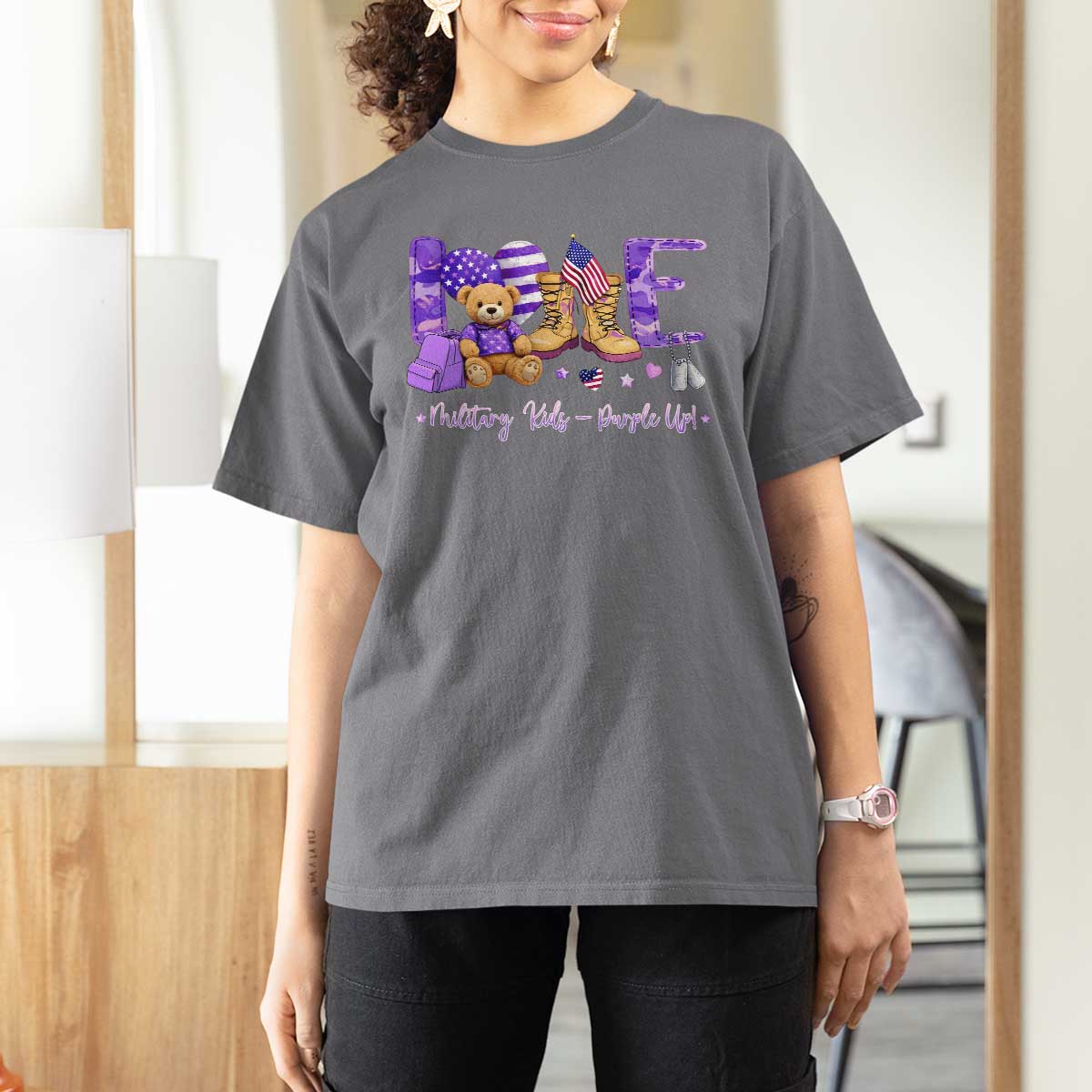 Purple Up Military Kids T Shirt For Women Month Of Military Child Army