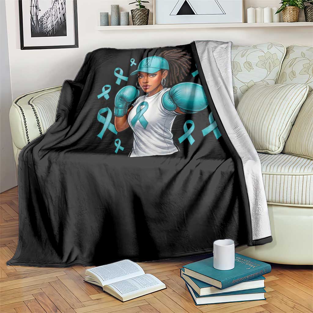 Black Women Fight Sexual Assault Awareness Throw Blanket African American Teal Ribbon Support