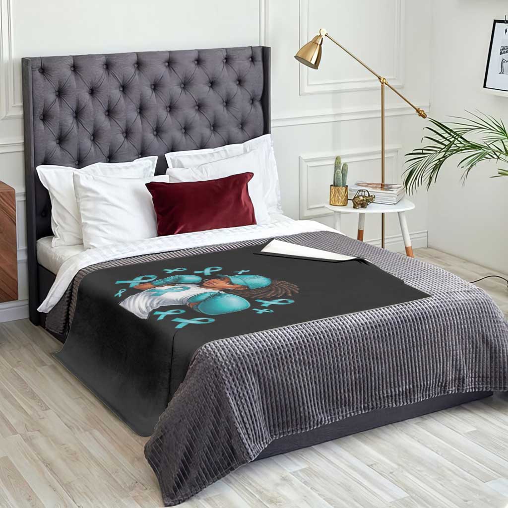 Black Women Fight Sexual Assault Awareness Throw Blanket African American Teal Ribbon Support